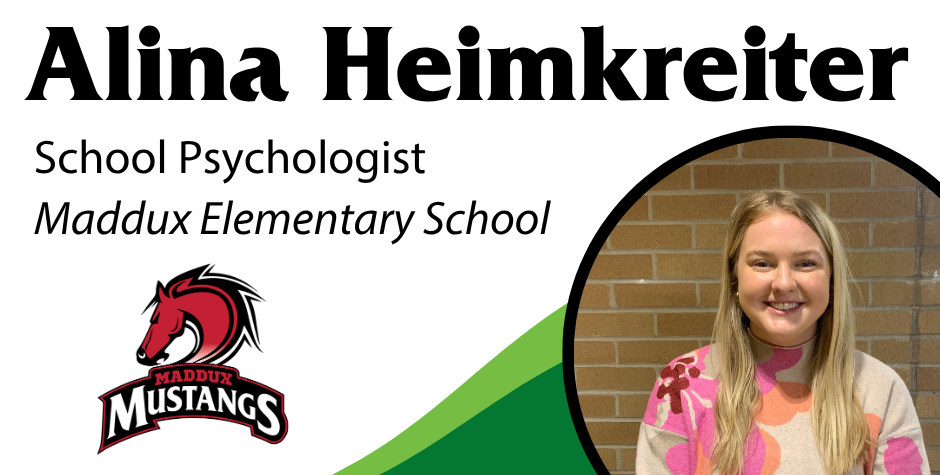 photo of Alina Heimkreiter, School Psychologist, Maddux Elementary School with the Maddux logo